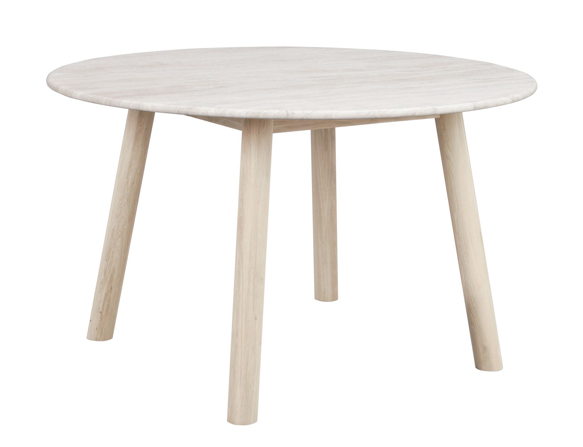Taransay spisebord Ø125 beige travertin/hvidpigmenteret eg
