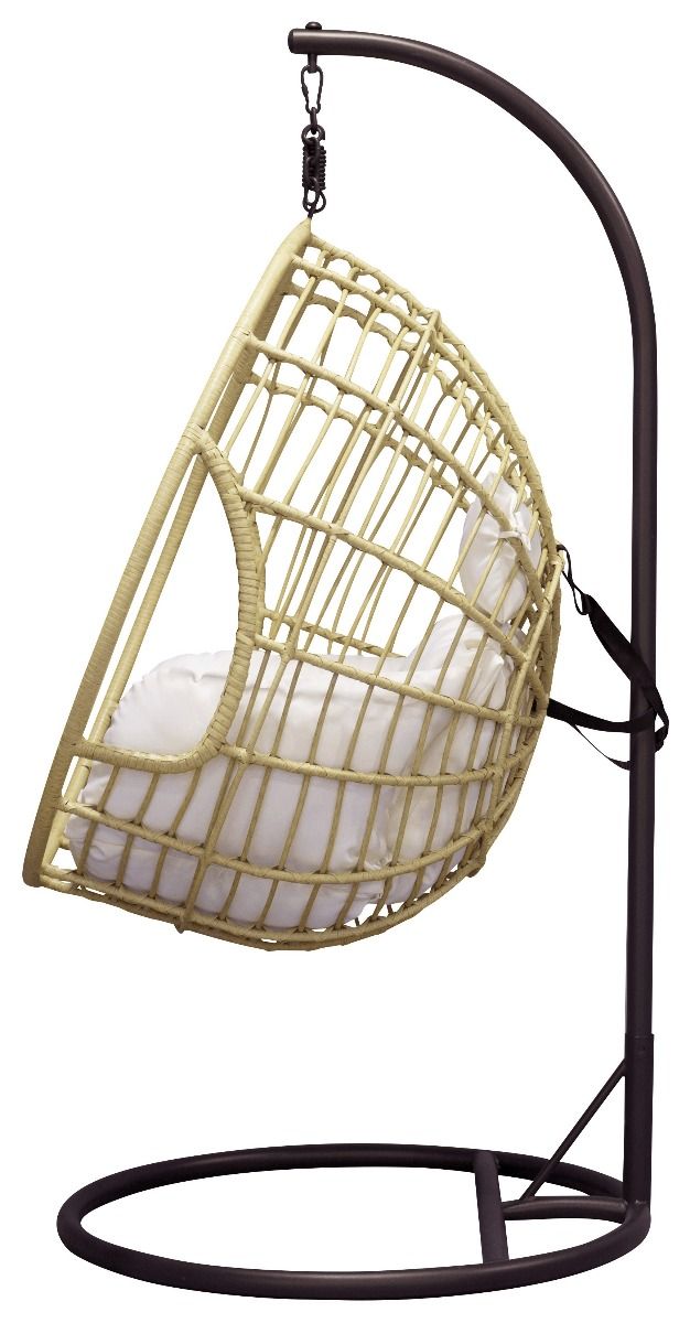 Viga hængestol rund sort metal/natur kunstrotting/offwhite hynde