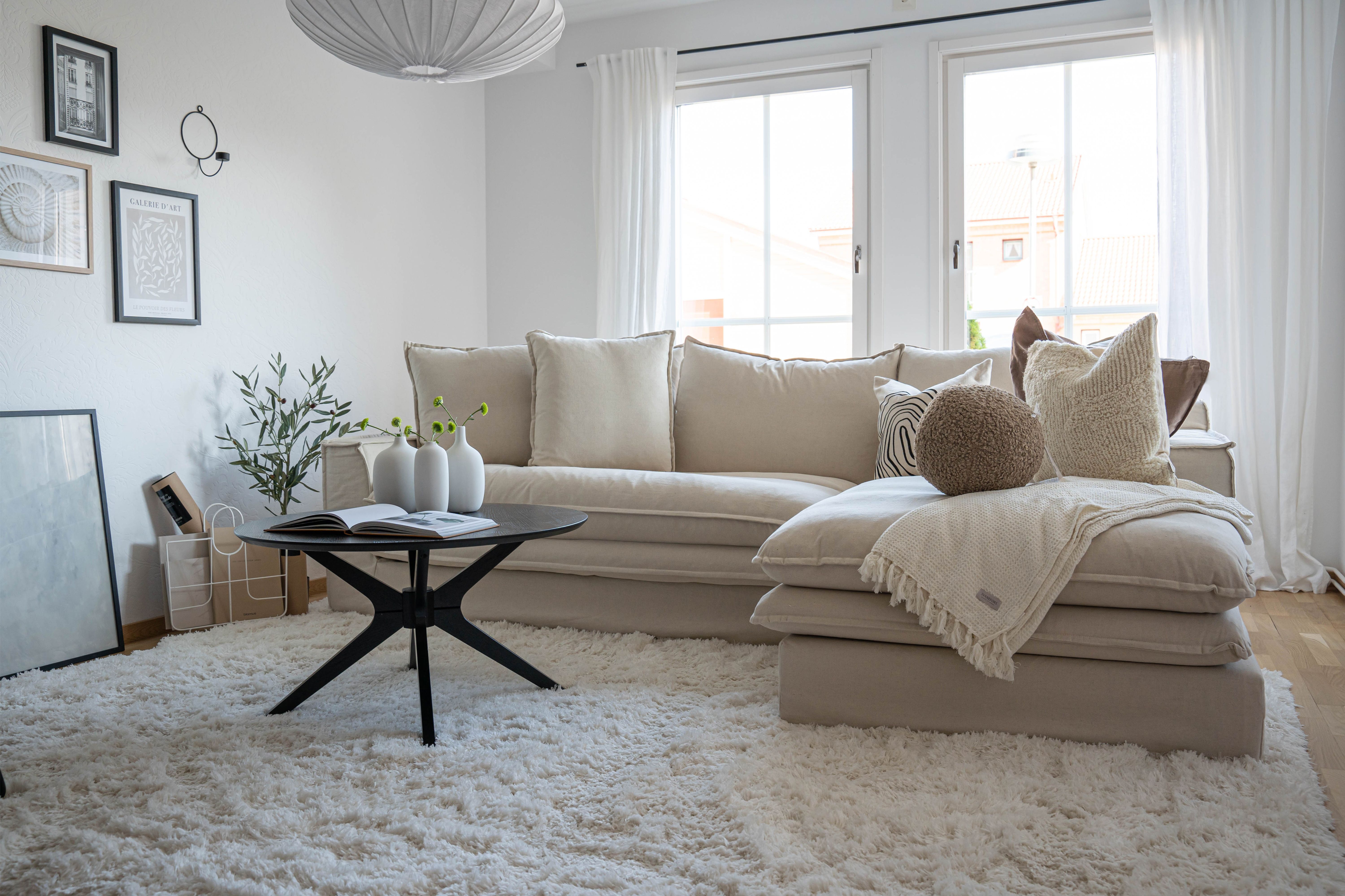 Neo-sofa med åben afslutning, beige, venstrevendt