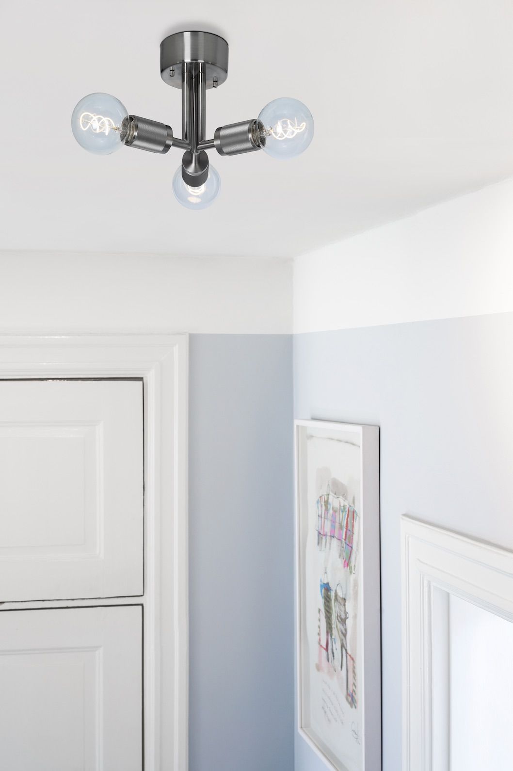 Rille plafond 3xE27 børstet krom